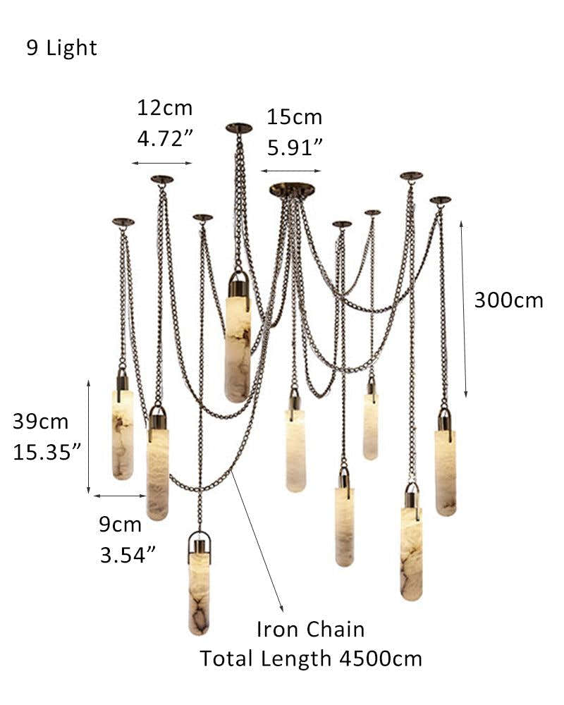 9-lights Brass Dome Pendant Chain Light over island lighting  | Cluster Alabaster Lighting