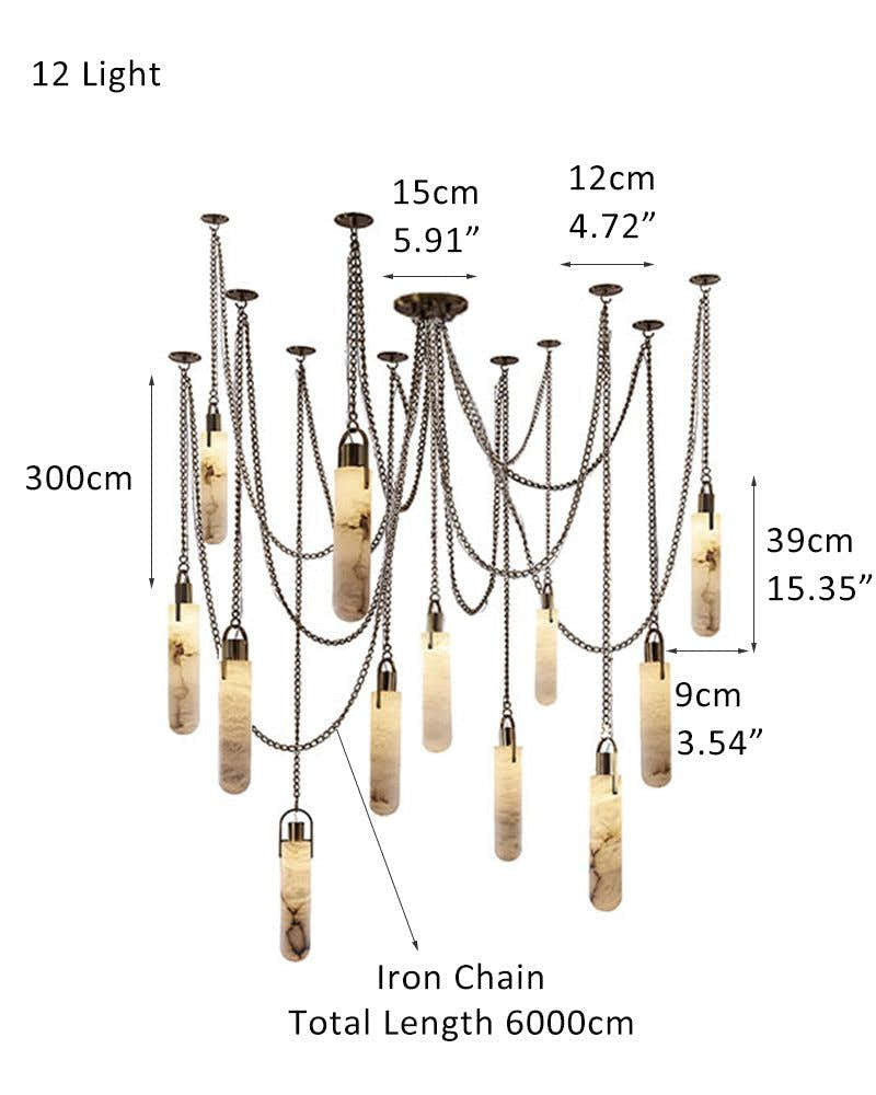 9-lights Brass Dome Pendant Chain Light over island lighting  | Cluster Alabaster Lighting