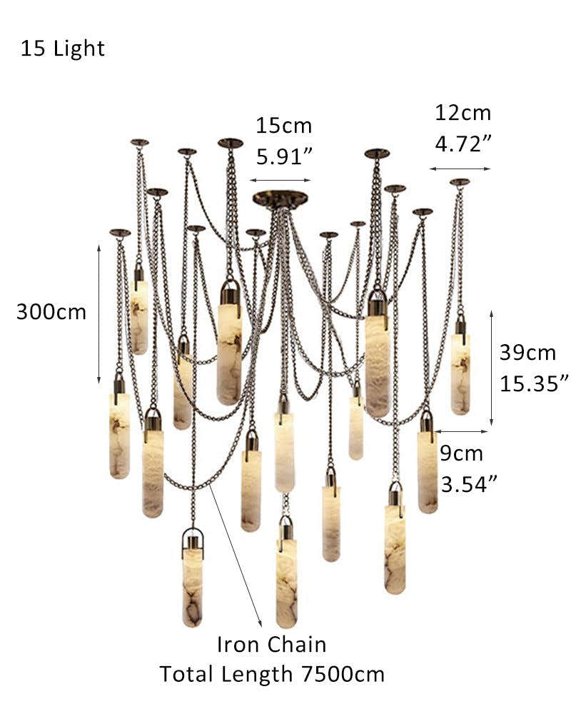 9-lights Brass Dome Pendant Chain Light over island lighting  | Cluster Alabaster Lighting