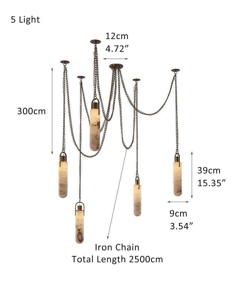 9-lights Brass Dome Pendant Chain Light over island lighting  | Cluster Alabaster Lighting