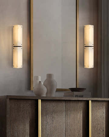 2/4-light Hand craved Alabaster Wall Sconce Light Fixture with Black Hardware