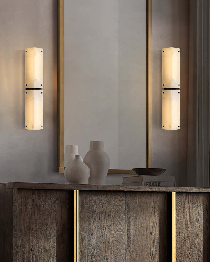 2/4-light Hand craved Alabaster Wall Sconce Light Fixture with Black Hardware