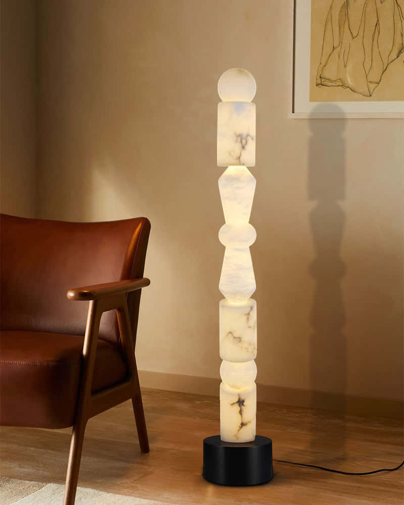 LED Standing long Floor Lamp 71" Height for bedroom | Octagonal Joint Alabaster Shade
