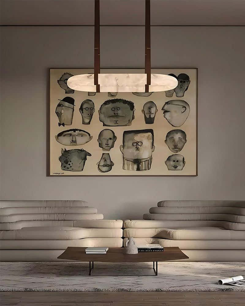 Leather Cable Alabaster Pendant Halo Ring Chandelier with Canopy