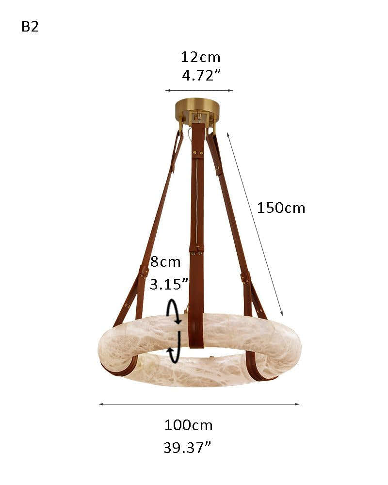 Leather Cable Alabaster Pendant Halo Ring Chandelier with Canopy