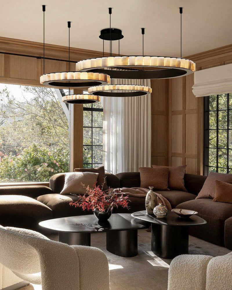 Black/Gold Hardware Multi Ring Alabaster Pendant Lighting ceiling for entrance foyer