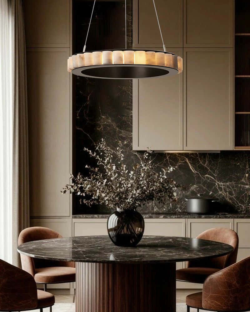 Black/Gold Hardware Multi Ring Alabaster Pendant Lighting ceiling for entrance foyer