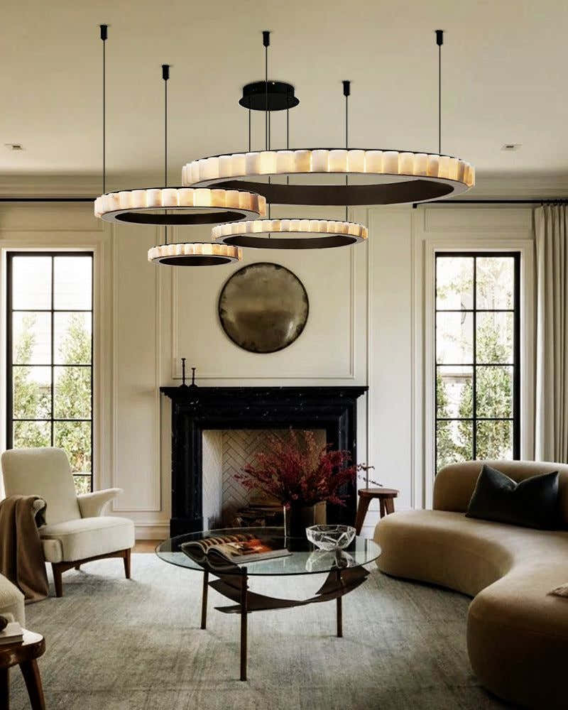 Black/Gold Hardware Multi Ring Alabaster Pendant Lighting ceiling for entrance foyer