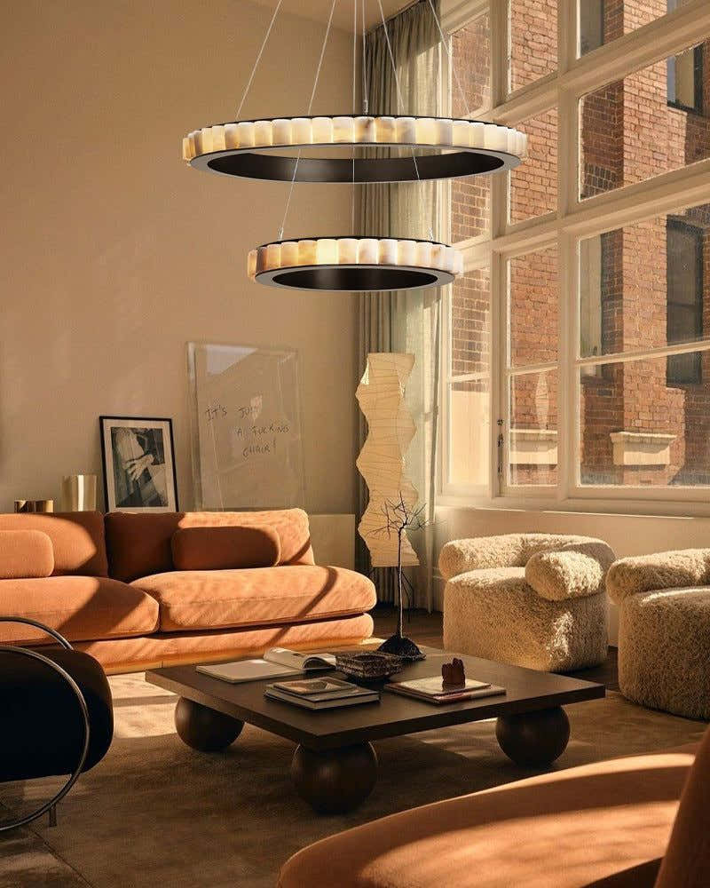 Black/Gold Hardware Multi Ring Alabaster Pendant Lighting ceiling for entrance foyer