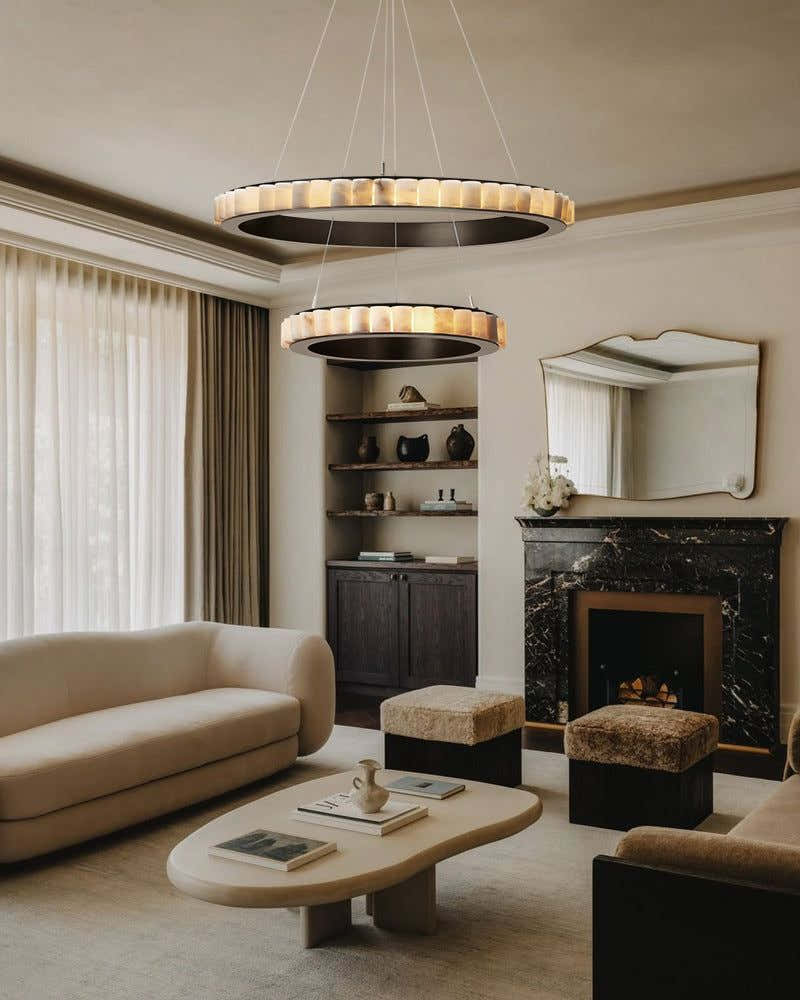 Black/Gold Hardware Multi Ring Alabaster Pendant Lighting ceiling for entrance foyer