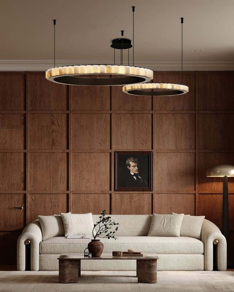 Black/Gold Hardware Multi Ring Alabaster Pendant Lighting ceiling for entrance foyer