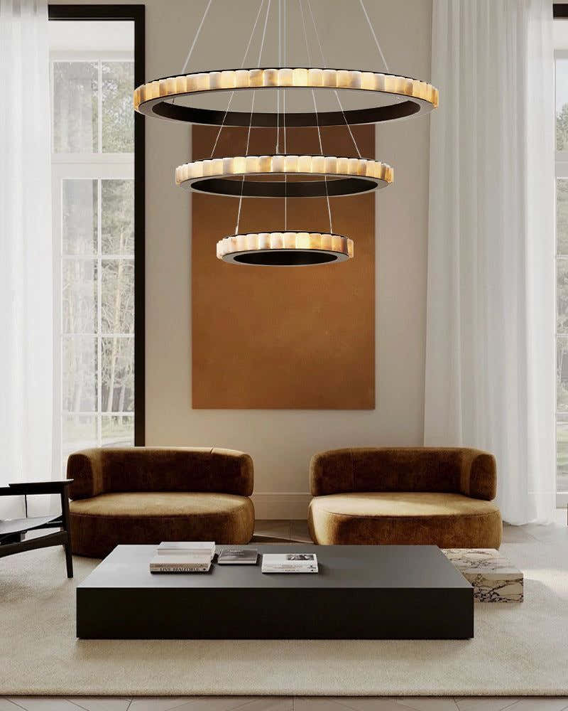 Black/Gold Hardware Multi Ring Alabaster Pendant Lighting ceiling for entrance foyer