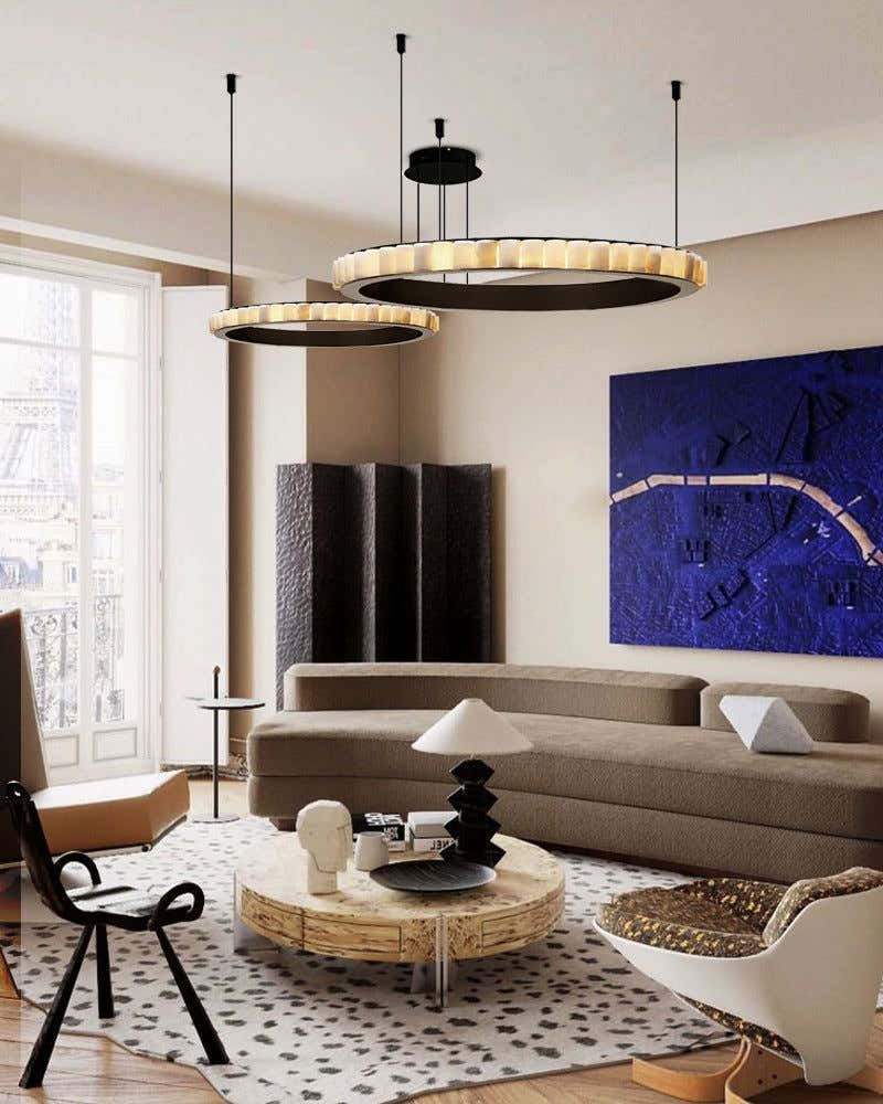 Black/Gold Hardware Multi Ring Alabaster Pendant Lighting ceiling for entrance foyer