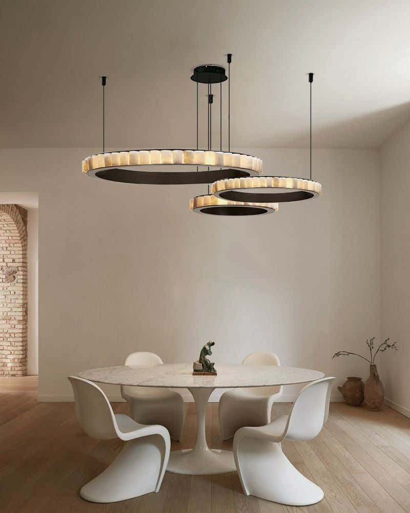 Black/Gold Hardware Multi Ring Alabaster Pendant Lighting ceiling for entrance foyer