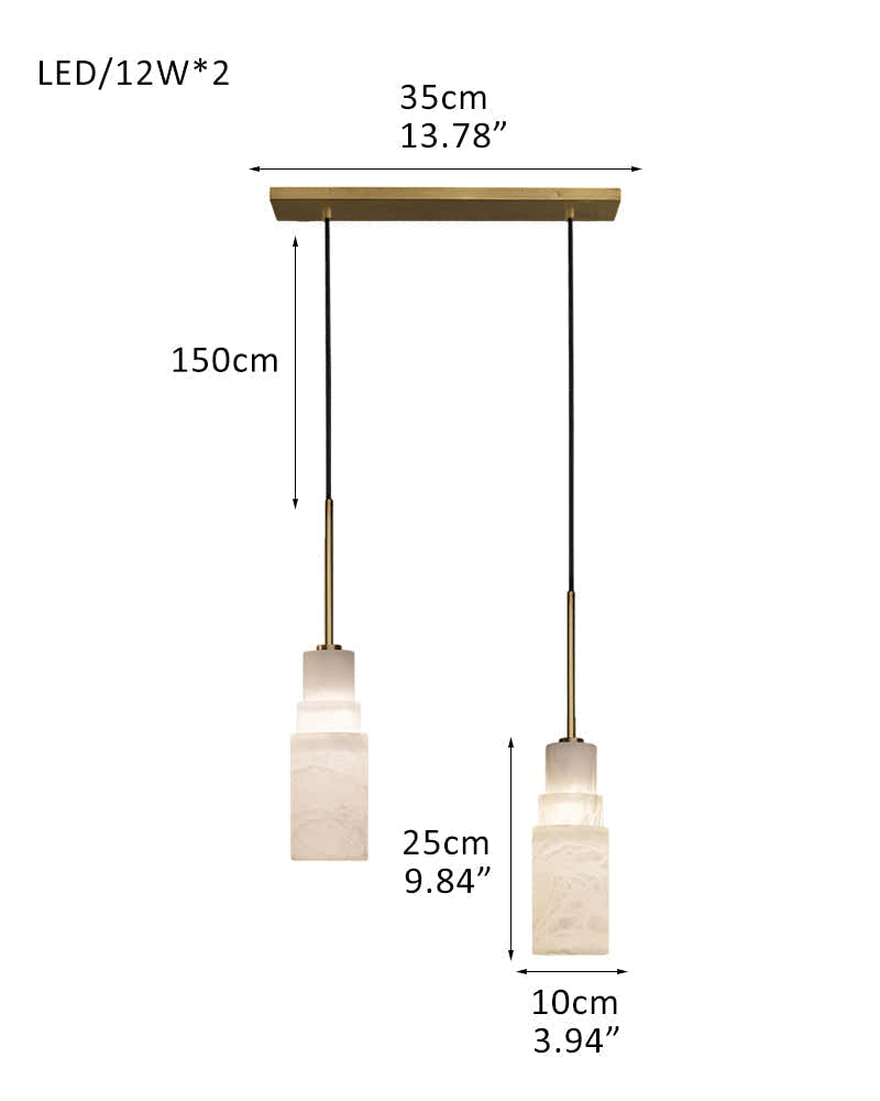 Antique aged Copper Long Hanging Cord Alabaster Pendant Lights over dining table