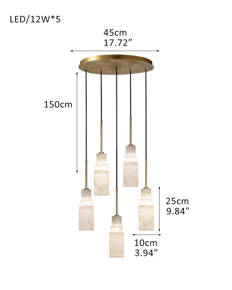 Antique aged Copper Long Hanging Cord Alabaster Pendant Lights over dining table