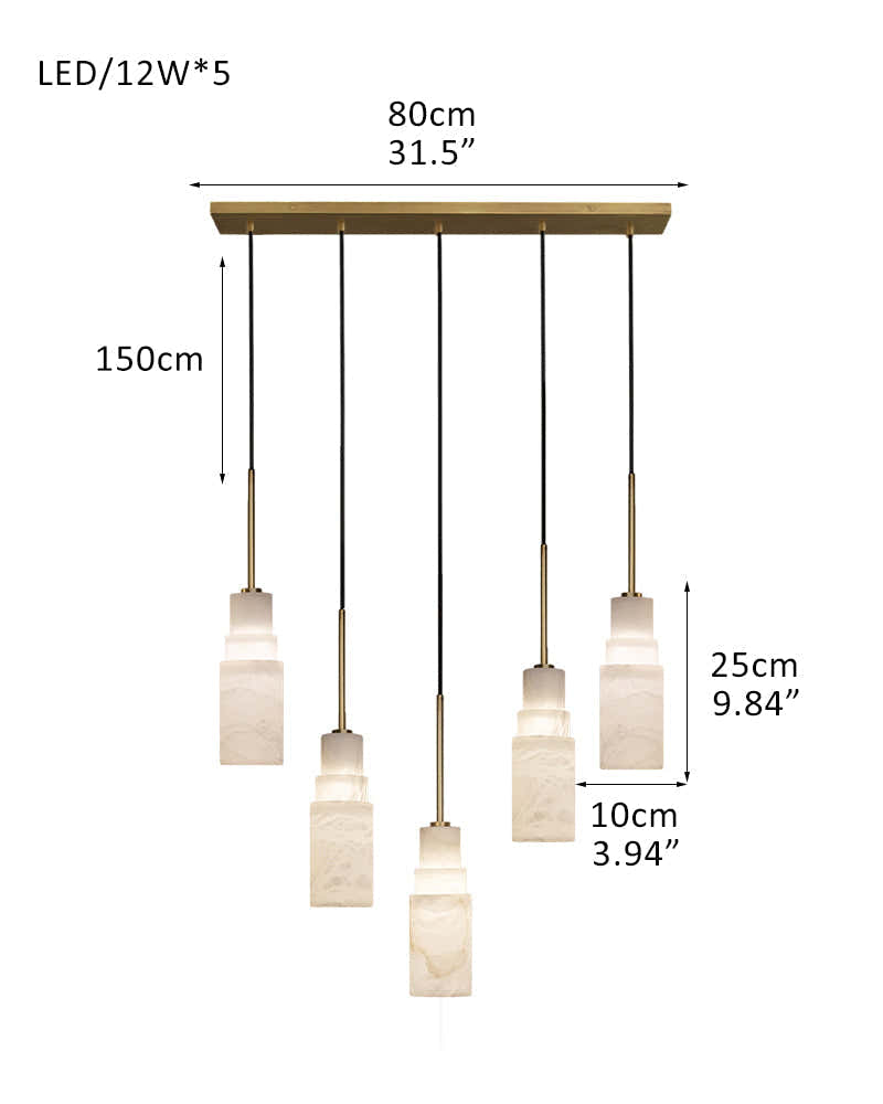 Antique aged Copper Long Hanging Cord Alabaster Pendant Lights over dining table