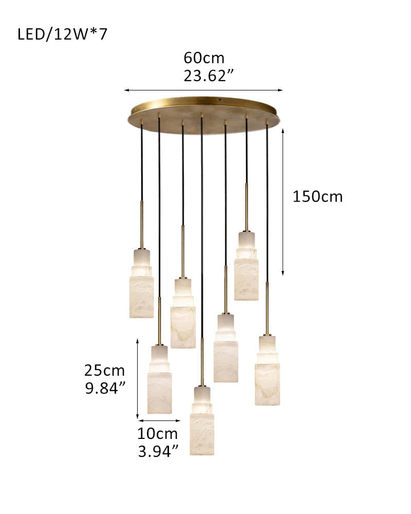 Antique aged Copper Long Hanging Cord Alabaster Pendant Lights over dining table
