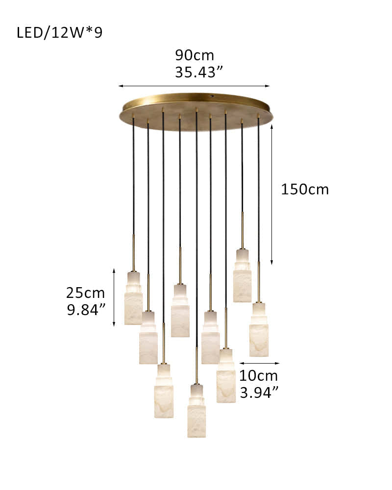 Antique aged Copper Long Hanging Cord Alabaster Pendant Lights over dining table