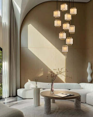 5-Light Rubbed Brass Alabaster Cluster Long Ceiling Pendant lights for dining room