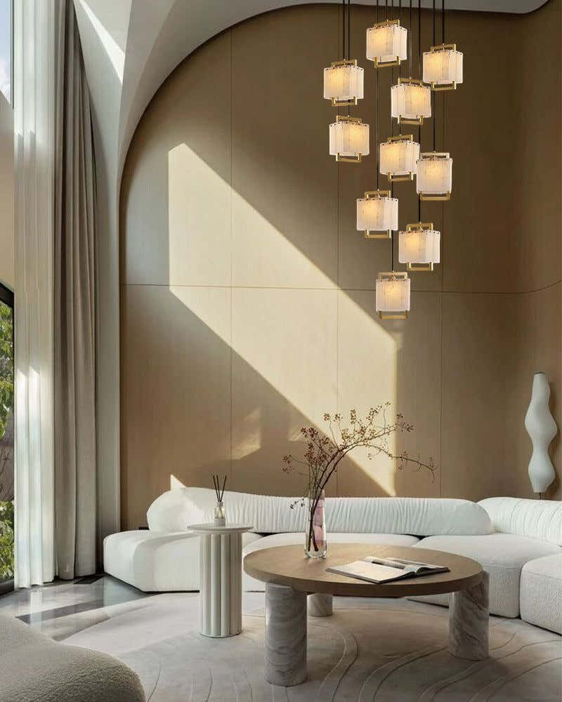 5-Light Rubbed Brass Alabaster Cluster Long Ceiling Pendant lights for dining room