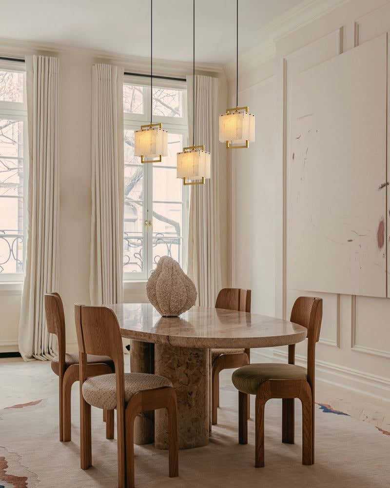 5-Light Rubbed Brass Alabaster Cluster Long Ceiling Pendant lights for dining room
