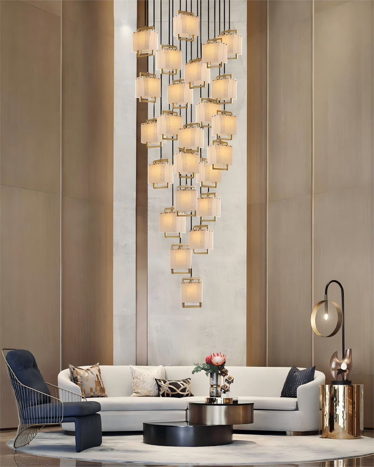 5-Light Rubbed Brass Alabaster Cluster Long Ceiling Pendant lights for dining room
