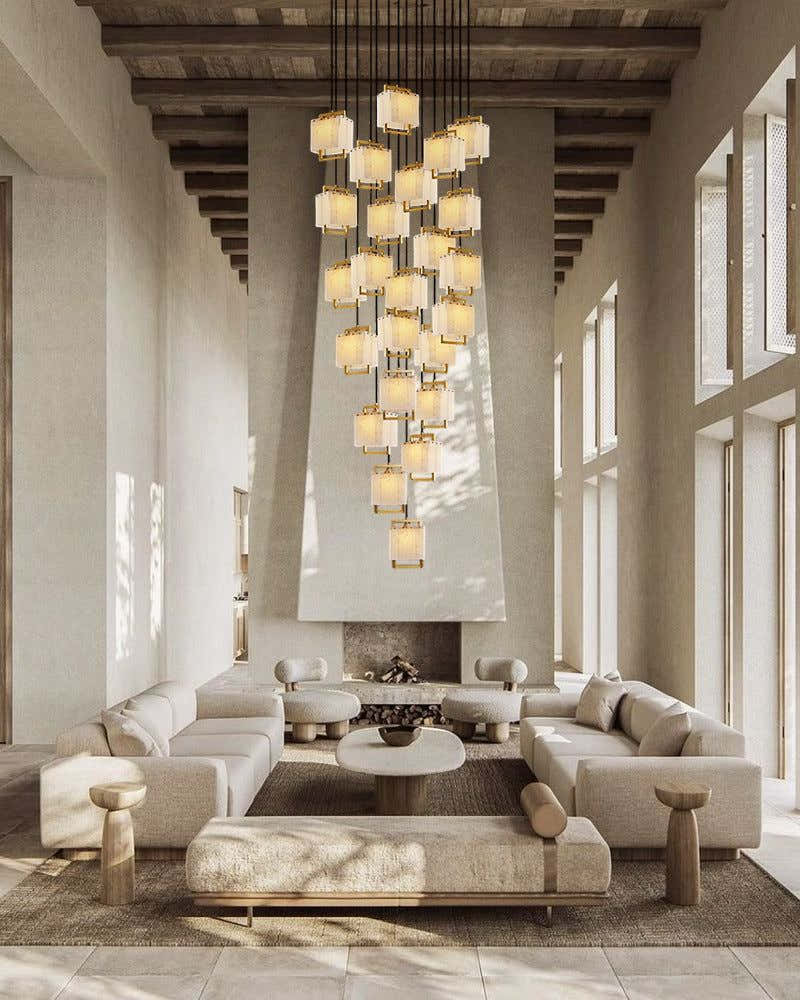 5-Light Rubbed Brass Alabaster Cluster Long Ceiling Pendant lights for dining room