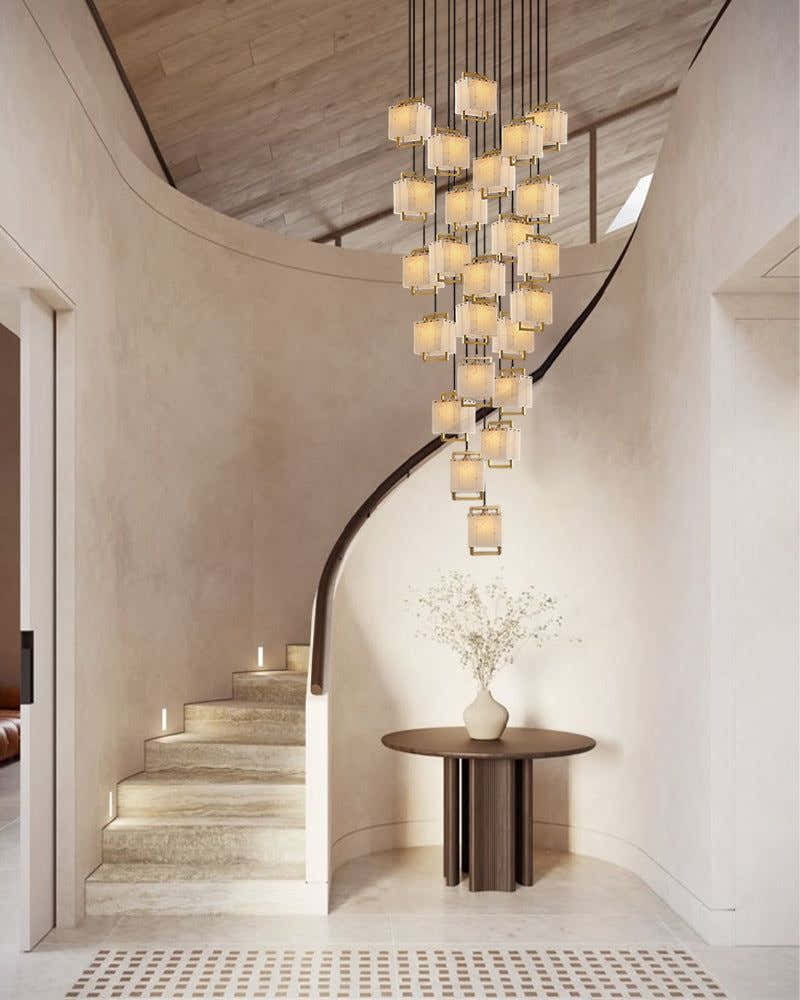 5-Light Rubbed Brass Alabaster Cluster Long Ceiling Pendant lights for dining room