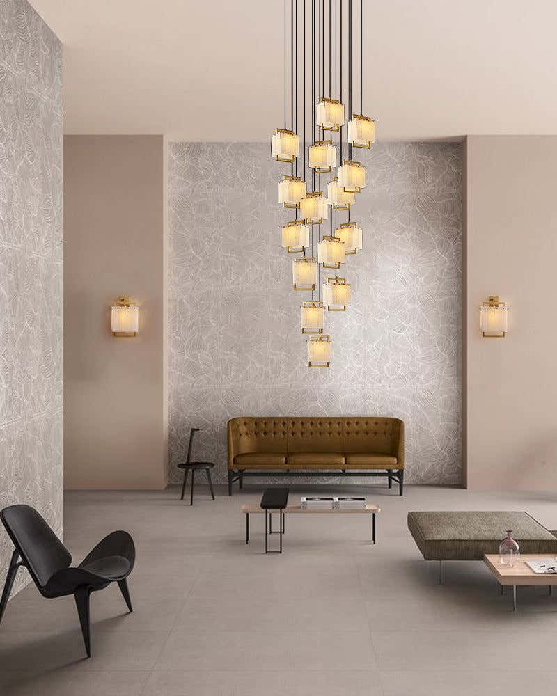 5-Light Rubbed Brass Alabaster Cluster Long Ceiling Pendant lights for dining room