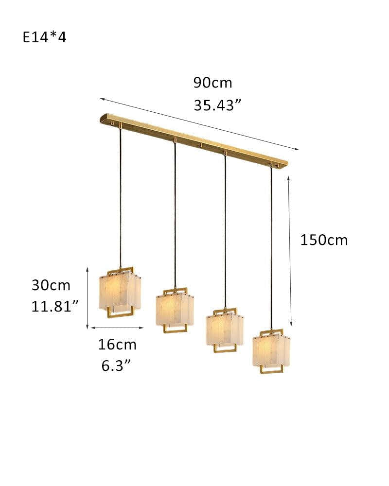 5-Light Rubbed Brass Alabaster Cluster Long Ceiling Pendant lights for dining room
