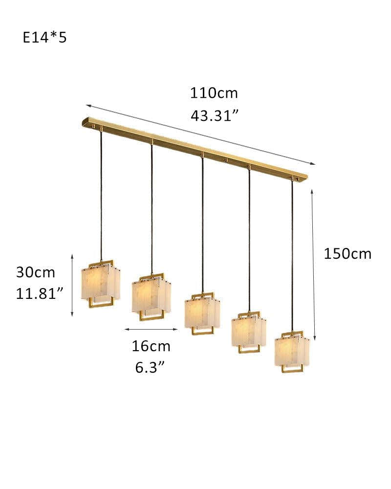 5-Light Rubbed Brass Alabaster Cluster Long Ceiling Pendant lights for dining room