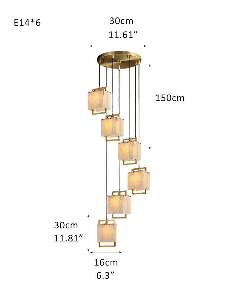 5-Light Rubbed Brass Alabaster Cluster Long Ceiling Pendant lights for dining room