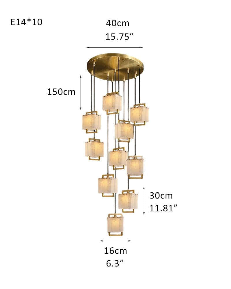 5-Light Rubbed Brass Alabaster Cluster Long Ceiling Pendant lights for dining room