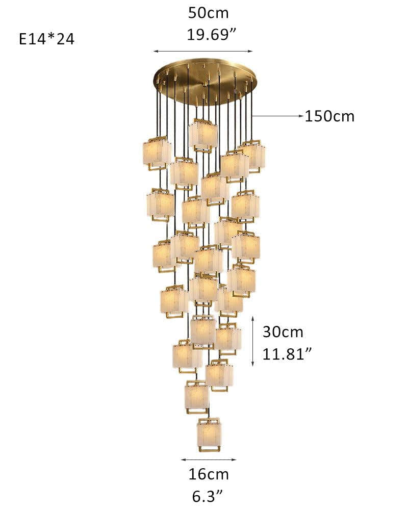 5-Light Rubbed Brass Alabaster Cluster Long Ceiling Pendant lights for dining room