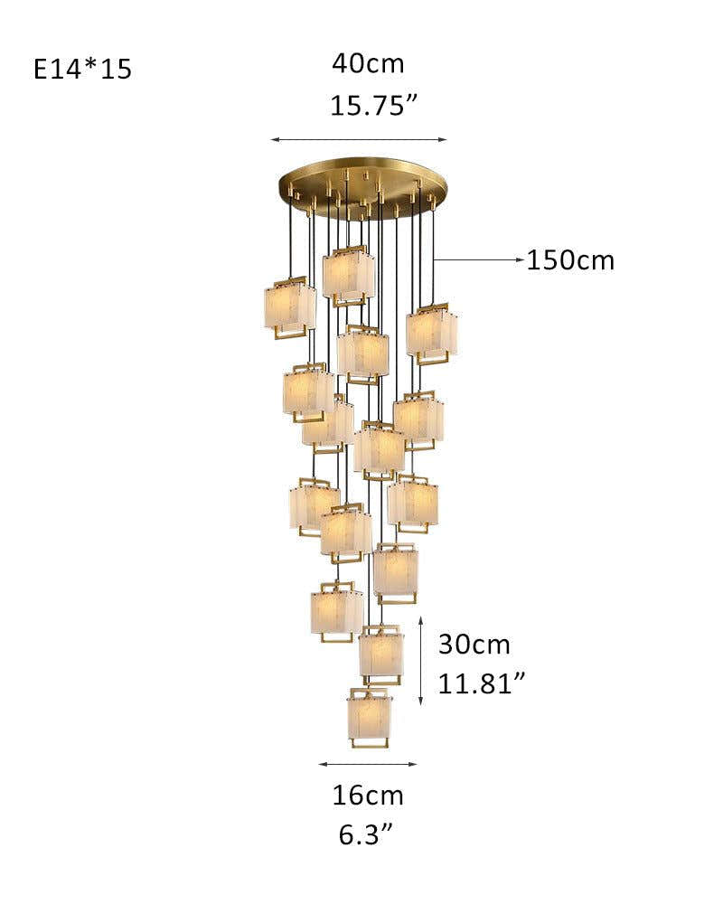 5-Light Rubbed Brass Alabaster Cluster Long Ceiling Pendant lights for dining room