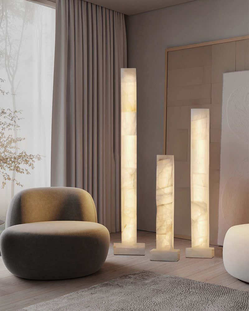 LED Alabaster Square Column Tall Standing Floor Lamp decor for living room, hall