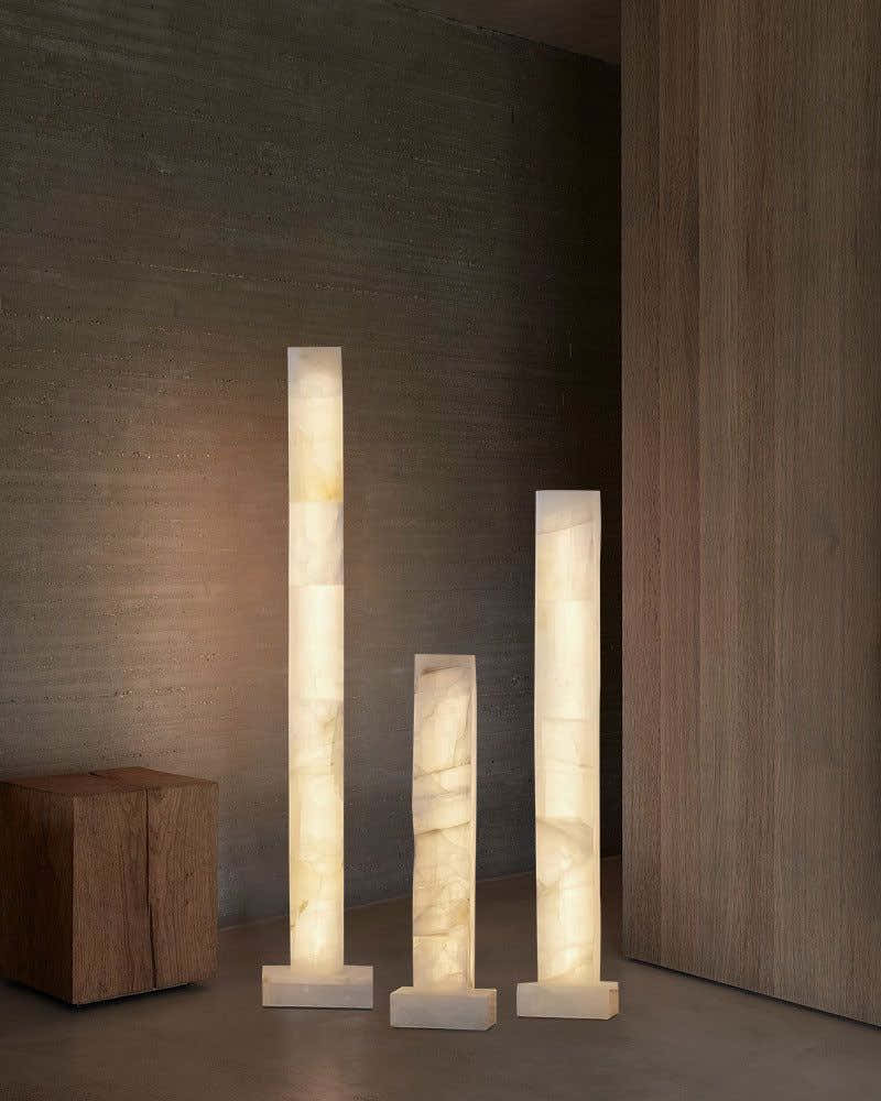 LED Alabaster Square Column Tall Standing Floor Lamp decor for living room, hall