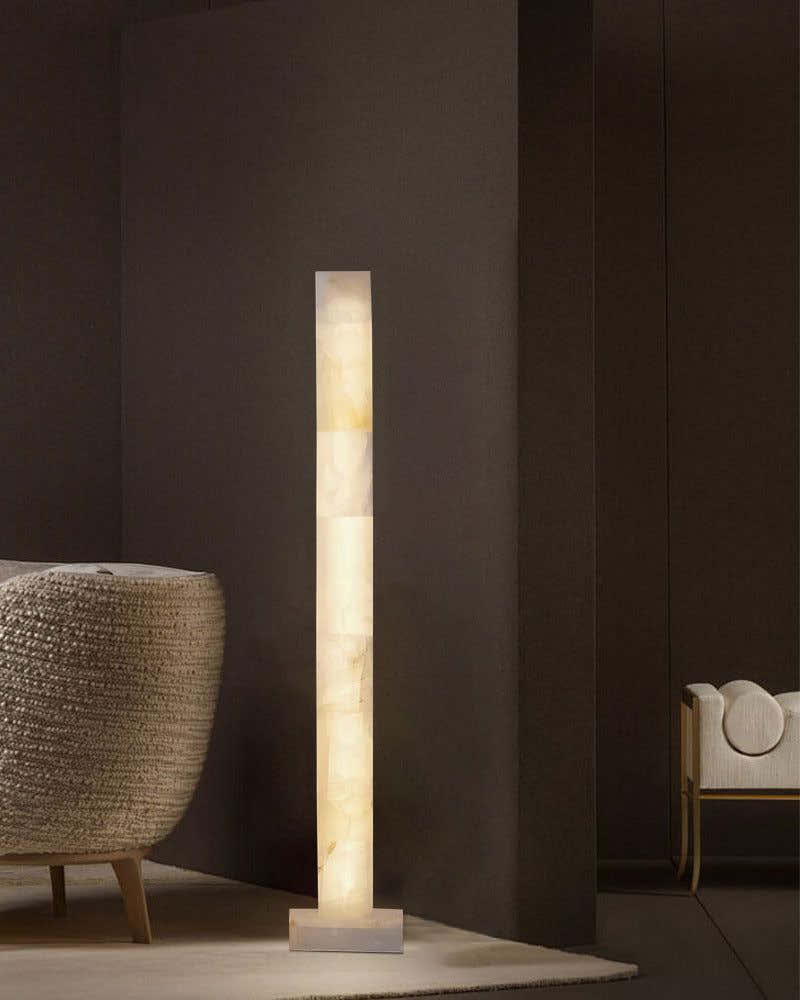 LED Alabaster Square Column Tall Standing Floor Lamp decor for living room, hall