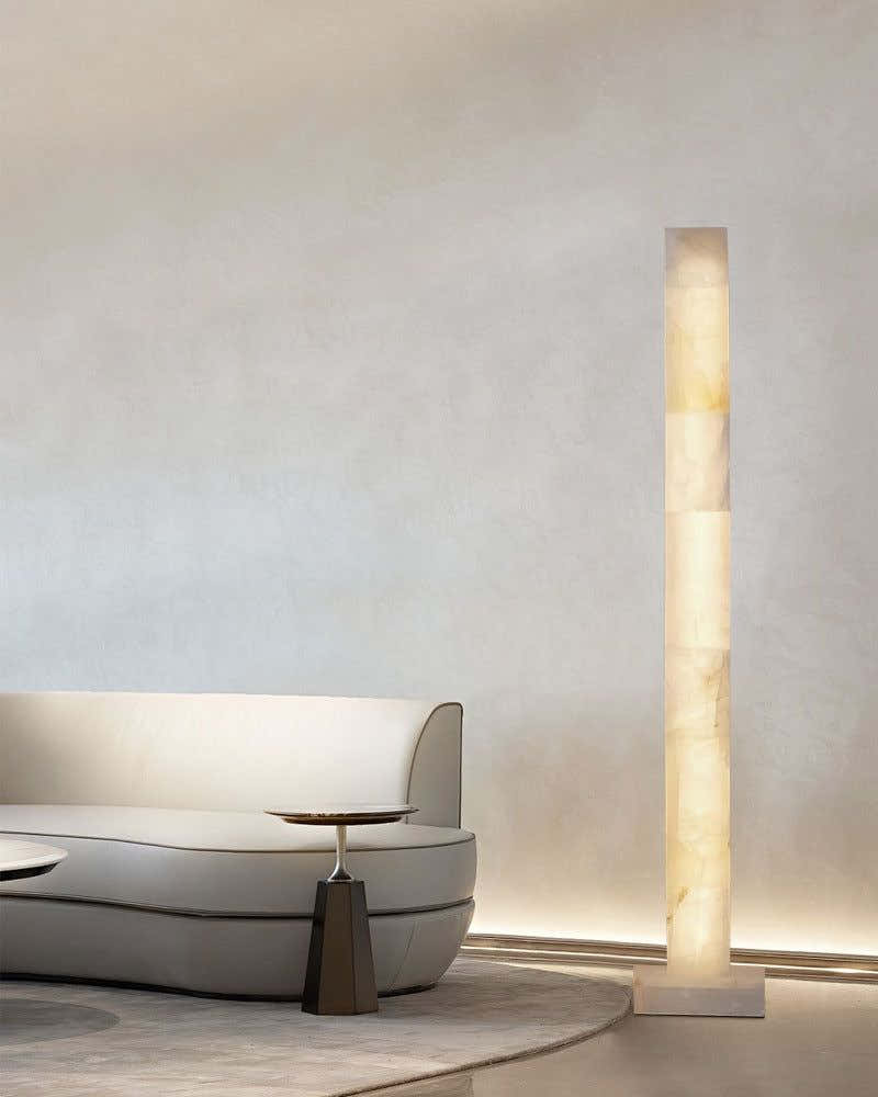 LED Alabaster Square Column Tall Standing Floor Lamp decor for living room, hall