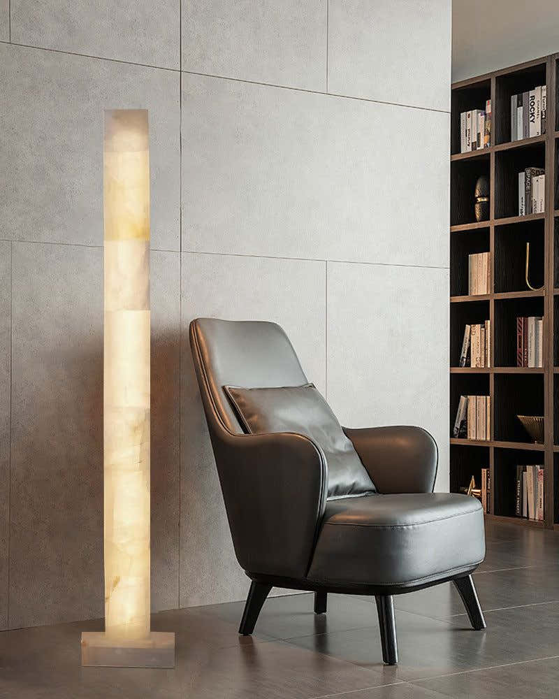 LED Alabaster Square Column Tall Standing Floor Lamp decor for living room, hall