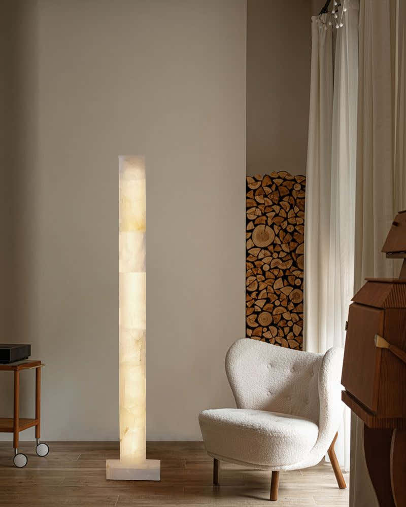 LED Alabaster Square Column Tall Standing Floor Lamp decor for living room, hall