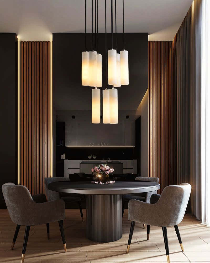Modern Cluster Dome Ceiling Cylinder Alabaster Pendant Lighting for Living Foyer