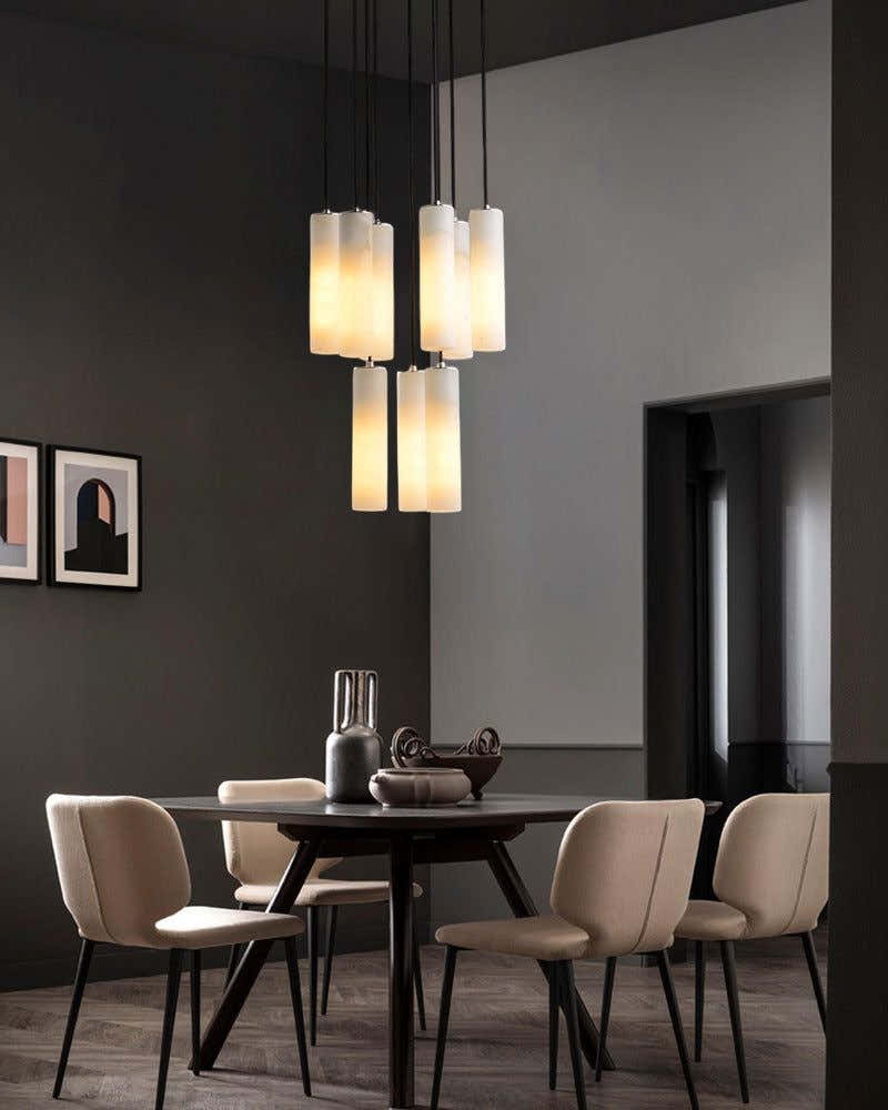 Modern Cluster Dome Ceiling Cylinder Alabaster Pendant Lighting for Living Foyer