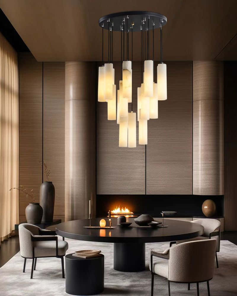 Modern Cluster Dome Ceiling Cylinder Alabaster Pendant Lighting for Living Foyer