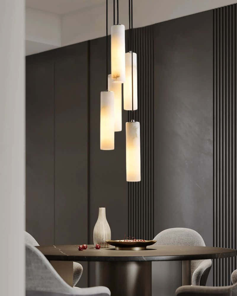 Modern Cluster Dome Ceiling Cylinder Alabaster Pendant Lighting for Living Foyer