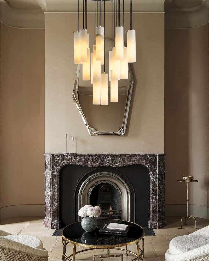 Modern Cluster Dome Ceiling Cylinder Alabaster Pendant Lighting for Living Foyer