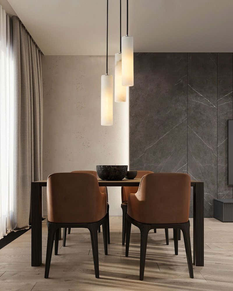 Modern Cluster Dome Ceiling Cylinder Alabaster Pendant Lighting for Living Foyer