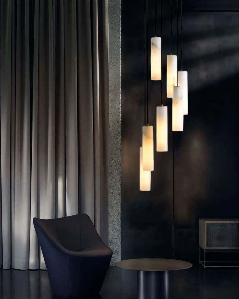 Modern Cluster Dome Ceiling Cylinder Alabaster Pendant Lighting for Living Foyer