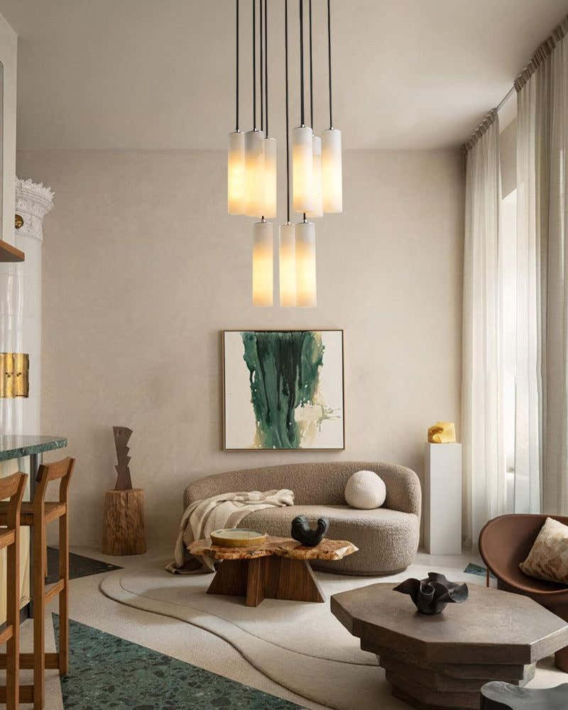 Modern Cluster Dome Ceiling Cylinder Alabaster Pendant Lighting for Living Foyer